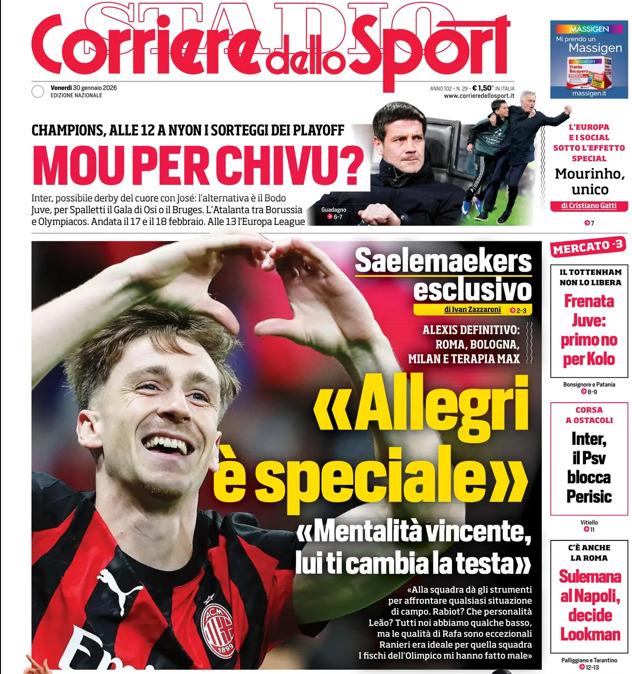 PRIMA PAGINA - Corriere dello Sport: Saelemaekers «Allegri è speciale»