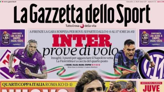 La Gazzetta dello Sport in prima pagina: "Nuovo Milan paradiso, Roma ko 3-1"