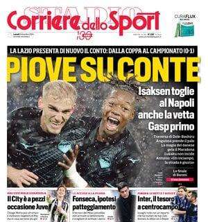 Isaksen-gol, la Lazio fa perdere la vetta al Napoli. Il Corriere dello Sport: "Piove su Conte"