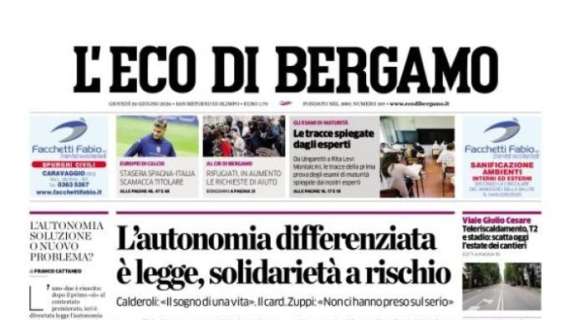 L'Eco di Bergamo apre con vista Dea: “Stasera Spagna-Italia: Scamacca titolare"