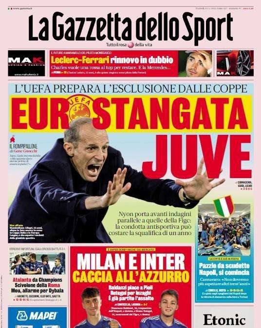 La Gazzetta dello Sport apre con le indagini Uefa sui bianconeri: "Eurostangata Juve"