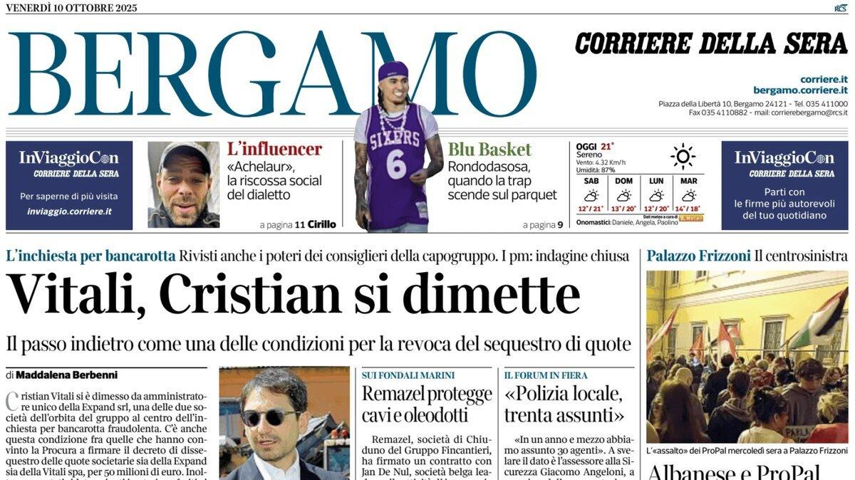 PRIMA PAGINA - Corriere di Bergamo: "Vitali, Cristian si dimette"