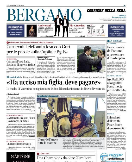 PRIMA PAGINA - Corriere di Bergamo: "Una Champions da oltre 70 milioni"