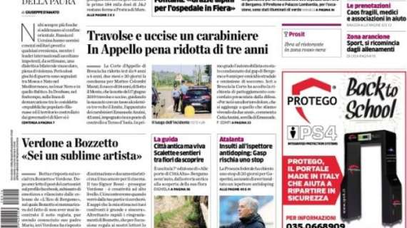 L'Eco di Bergamo sull'Atalanta: "Insulti all’ispettore antidoping: Gasp rischia uno stop"
