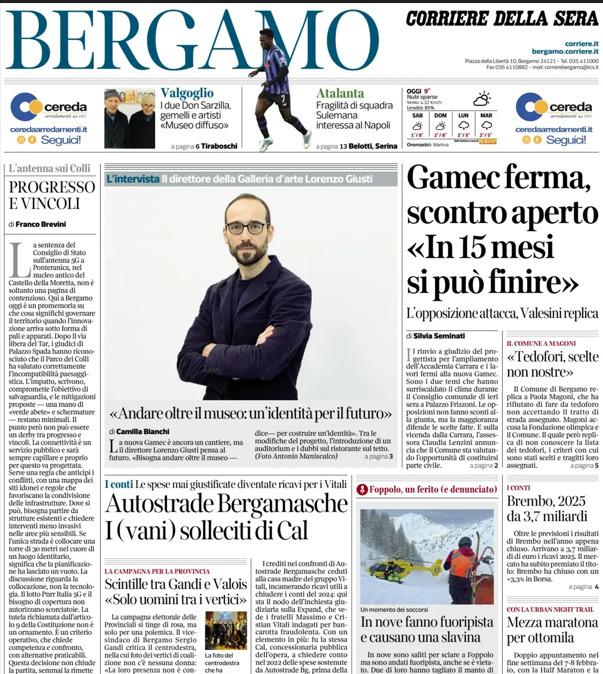 PRIMA PAGINA - Corriere di Bergamo: Atalanta - Fragilità di squadra, Sulemana interessa al Napoli