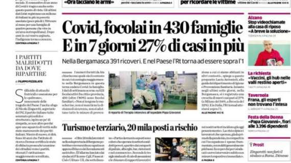 L'Eco di Bergamo: "Covid, focolai in 430 famiglie. E in 7 giorni 27% di casi in più"