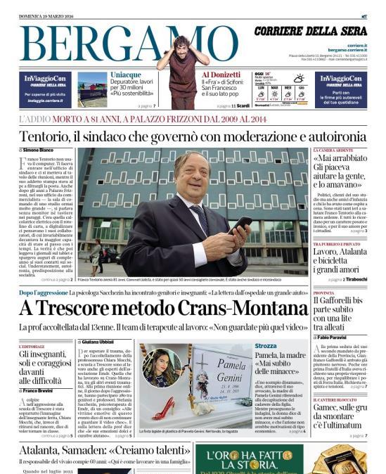 PRIMA PAGINA - Corriere di Bergamo: Atalanta, Samaden: «Creiamo talenti»