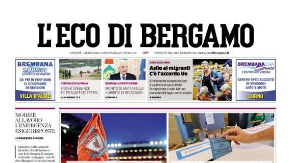 PRIMA PAGINA - L'Eco di Bergamo: "Tutti con il cuore a Liverpool" 