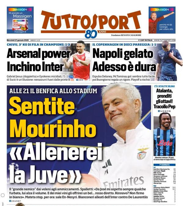 PRIMA PAGINA - TuttoSport: Sentite Mourinho «Allenerei la Juve»