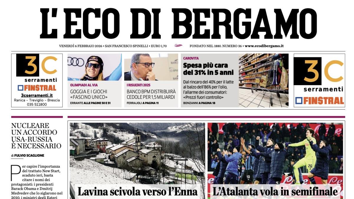 PRIMA PAGINA - L'Eco di Bergamo: "L'Atalanta vola in semifinale di Coppa Italia"