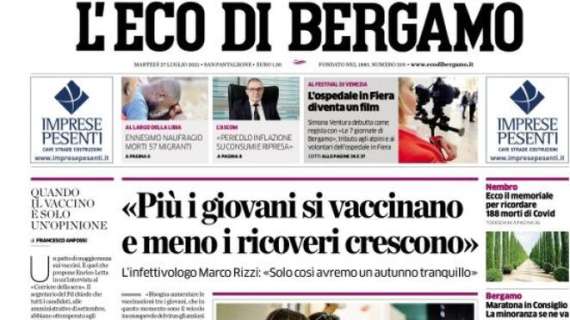 L'apertura de L'Eco di Bergamo: "Più i giovani si vaccinano e meno i ricoveri crescono"