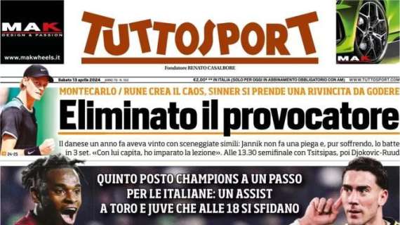 "Derby per l'Europa": Tuttosport in prima pagina sul peso di Torino-Juventus