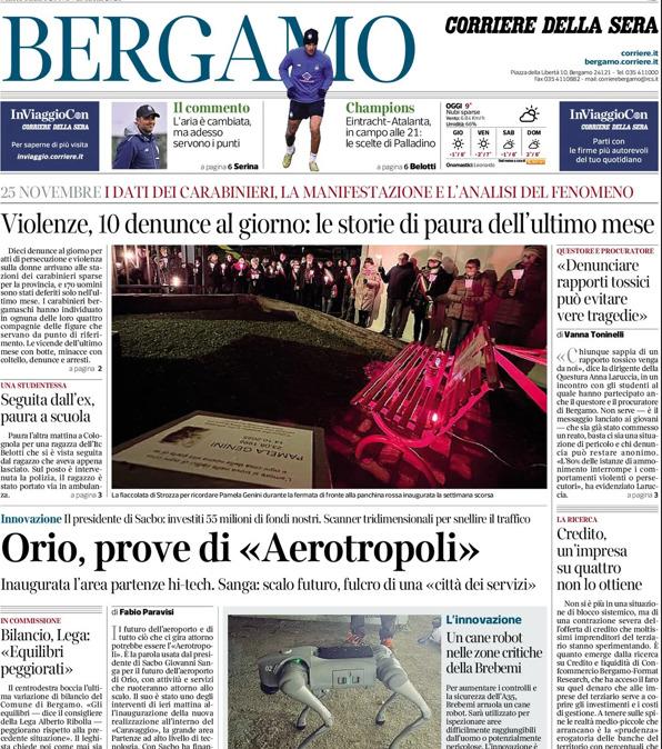 PRIMA PAGINA - Corriere di Bergamo: "Eintracht-Atalanta, in campo alle 21: le scelte di Palladino"