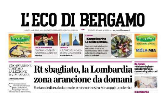 L'Eco di Bergamo: "Rt sbagliato, la Lombardia zona arancione da domani" 