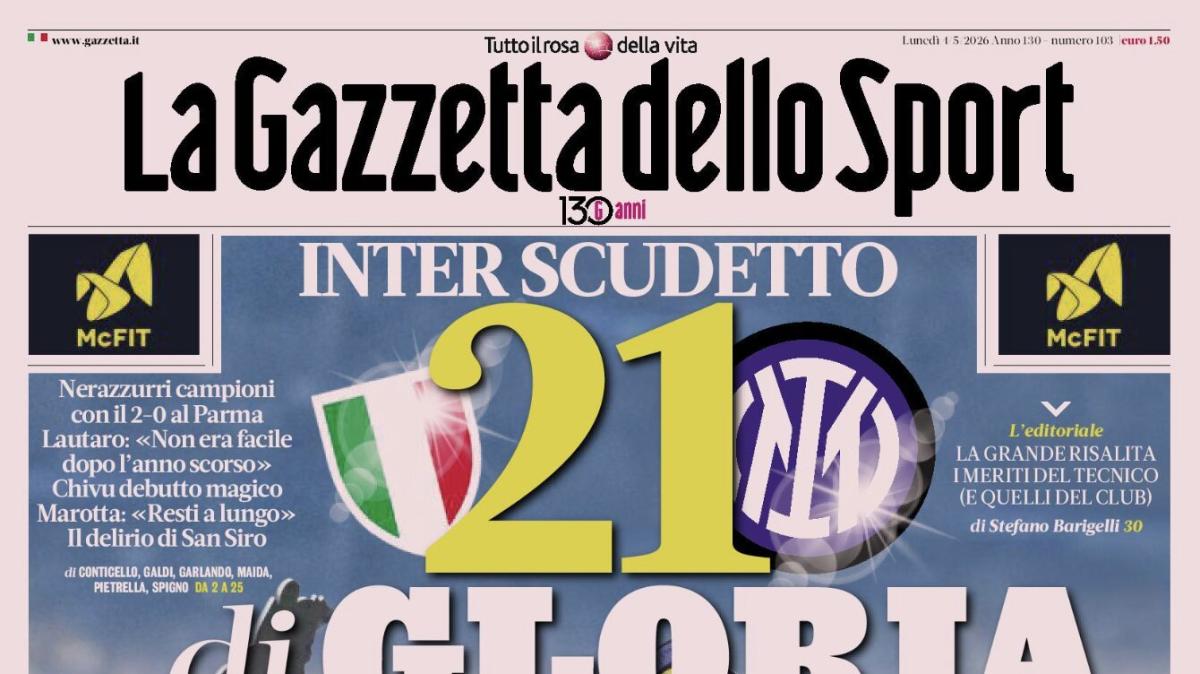 PRIMA PAGINA - La Gazzetta dello Sport: "Inter scudetto, 21 di gloria"