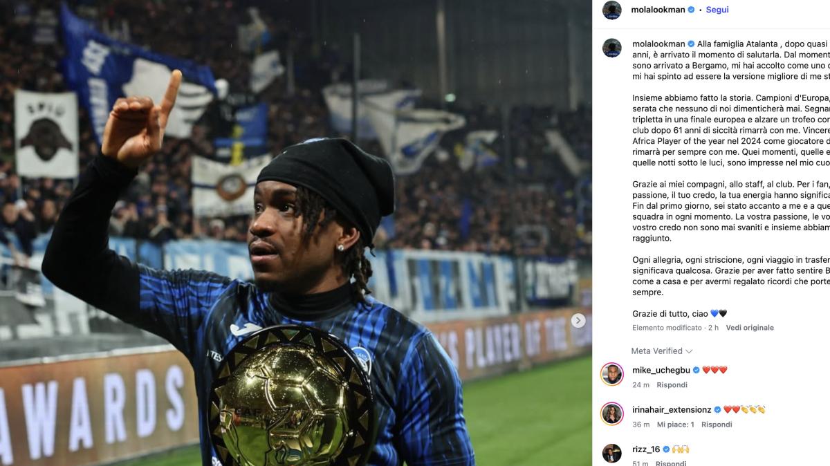 Lookman, l'addio Social: "Insieme abbiamo scritto la storia. Campioni d'Europa, indimenticabile"