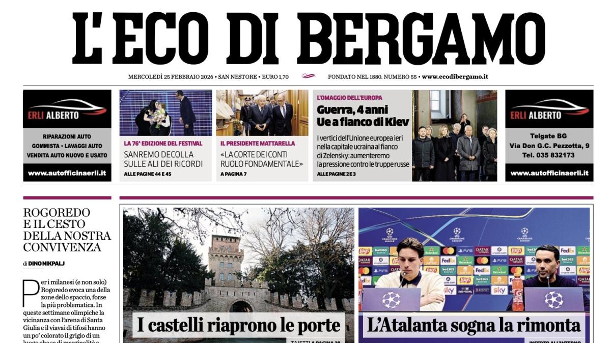 PRIMA PAGINA - L'Eco di Bergamo: "L'Atalanta sogna la rimonta"