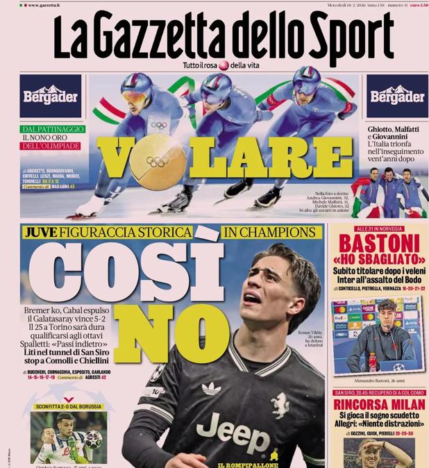PRIMA PAGINA - Gazzetta dello Sport: Playoff, un martedì nero. L'Atalanta cade a Dortmund 