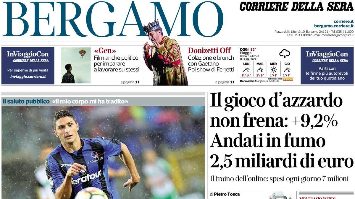PRIMA PAGINA - Corriere di Bergamo: "Caldara, l’addio al calcio di un campione bloccato dagli infortuni"