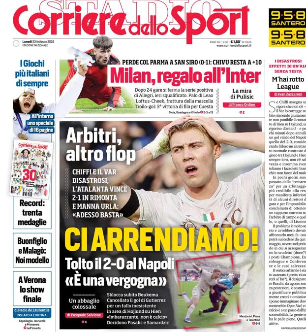 PRIMA PAGINA - Corriere dello Sport: "Ci arrendiamo"