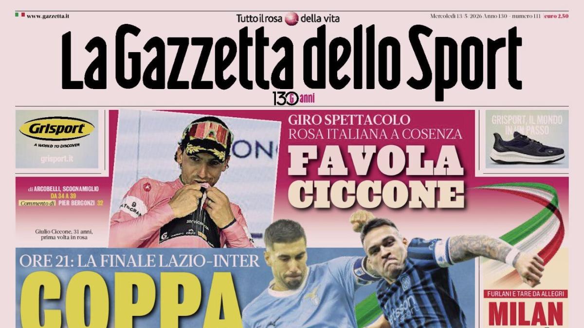 PRIMA PAGINA - La Gazzetta dello Sport: "Coppa mia. Ore 21: la finale Lazio-Inter"