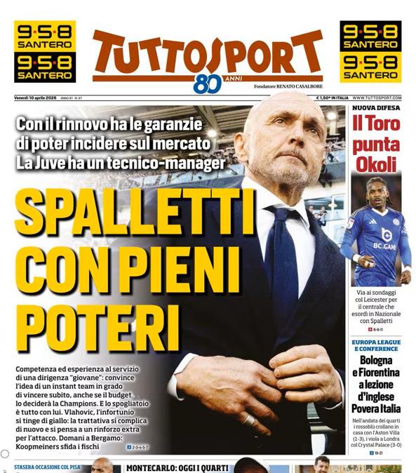 PRIMA PAGINA - TuttoSport: "Spalletti con pieni poteri"
