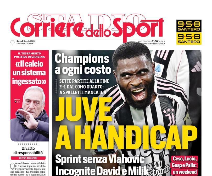 PRIMA PAGINA - Corriere dello Sport: "Juve a Handicap"