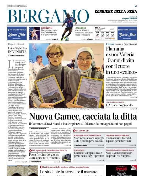 PRIMA PAGINA - Corriere di Bergamo: "Atalanta, contro il Genoa Sulemana e Scalvini verso il recupero"