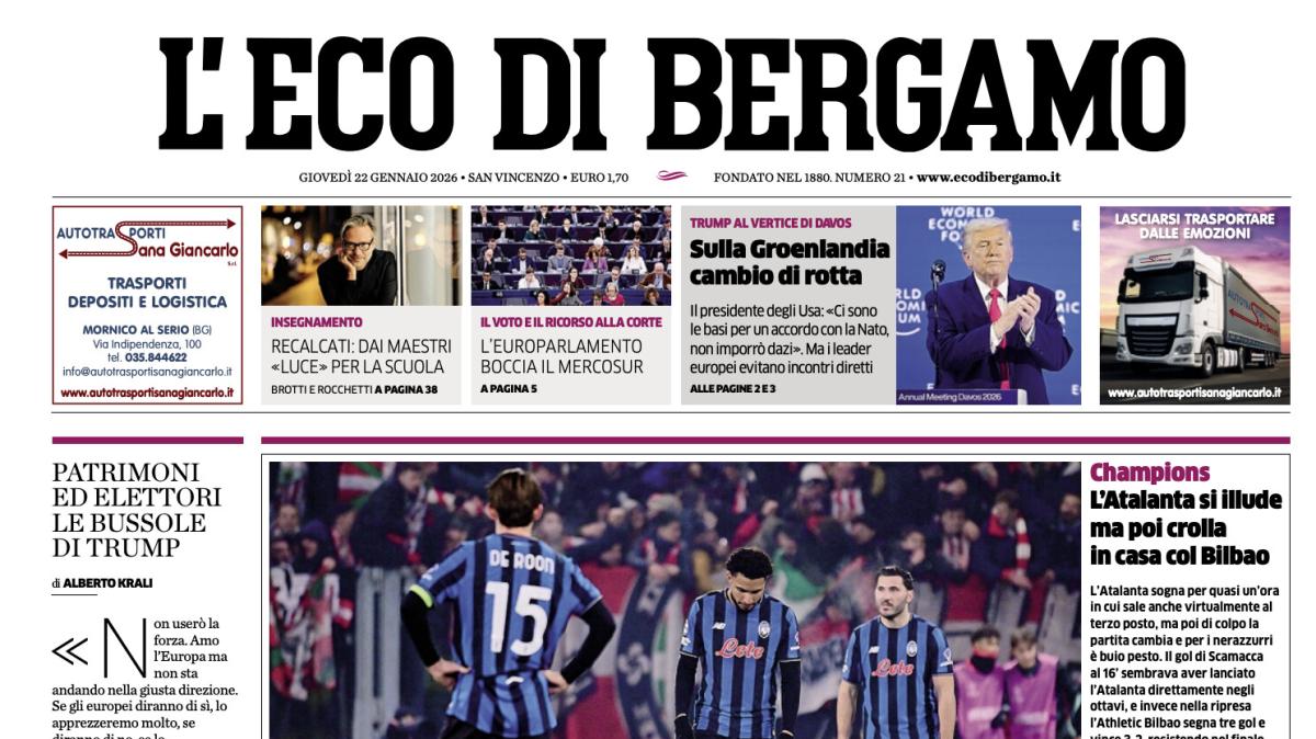 PRIMA PAGINA - L'Eco di Bergamo: "L'Atalanta si illude ma poi crolla in casa col Bilbao"