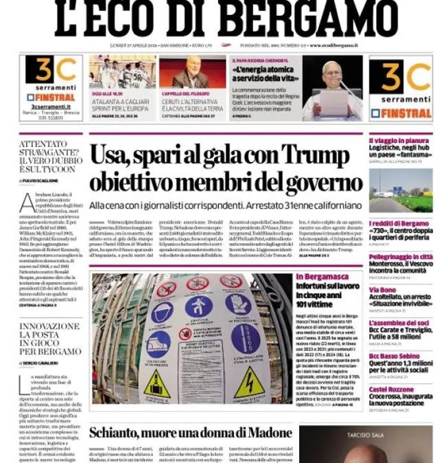 PRIMA PAGINA - L'Eco di Bergamo: "Atalanta a Cagliari sprint per l'Europa"