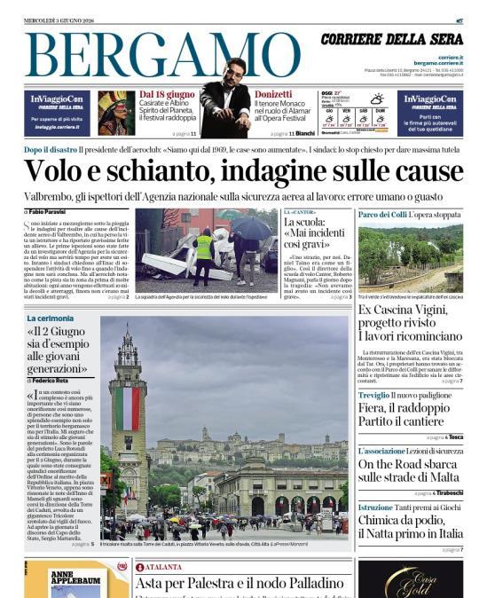 PRIMA PAGINA - Corriere di Bergamo: "Asta per Palestra e il nodo Palladino"