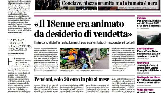 PRIMA PAGINA - L'Eco di Bergamo, omicidio Claris: "Il 18enne era animato da desiderio di vendetta"