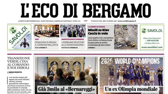 PRIMA PAGINA - L’Eco di Bergamo: "Atalanta verso il Bruges, si ferma CdK"