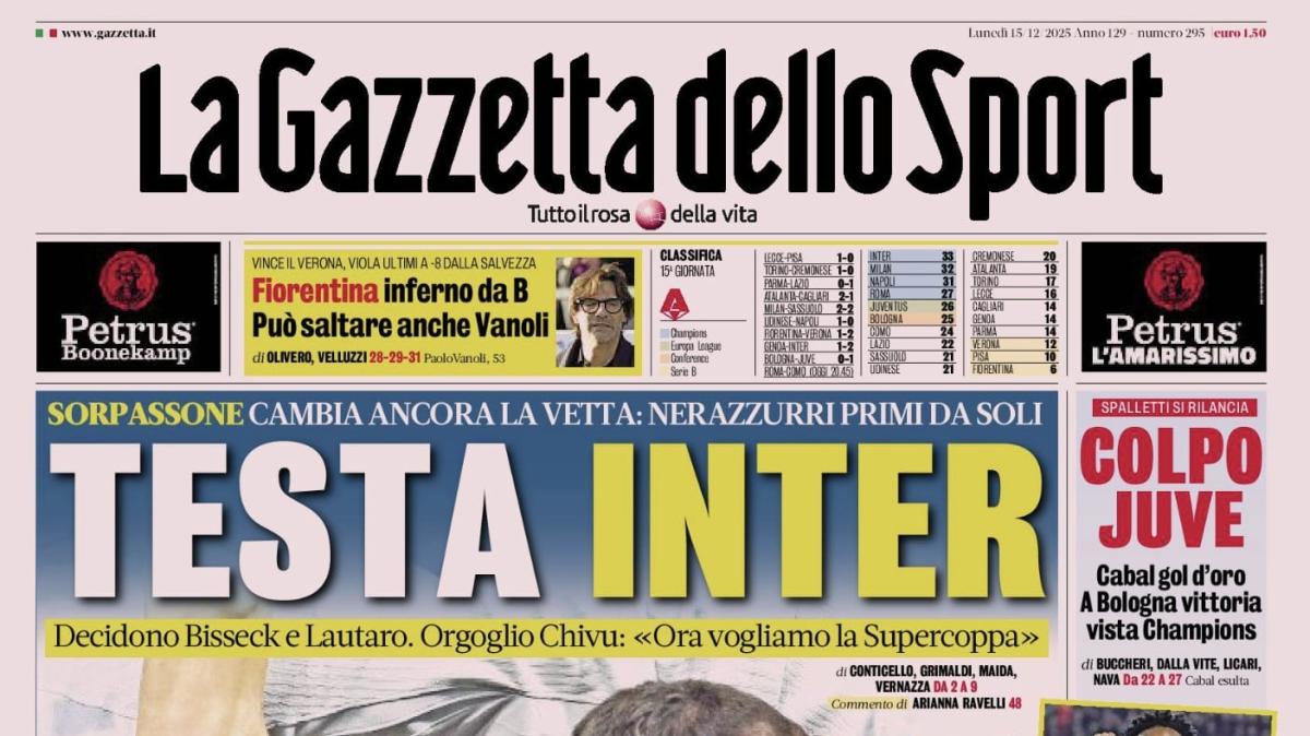 PRIMA PAGINA - La Gazzetta dello Sport: "Testa Inter"