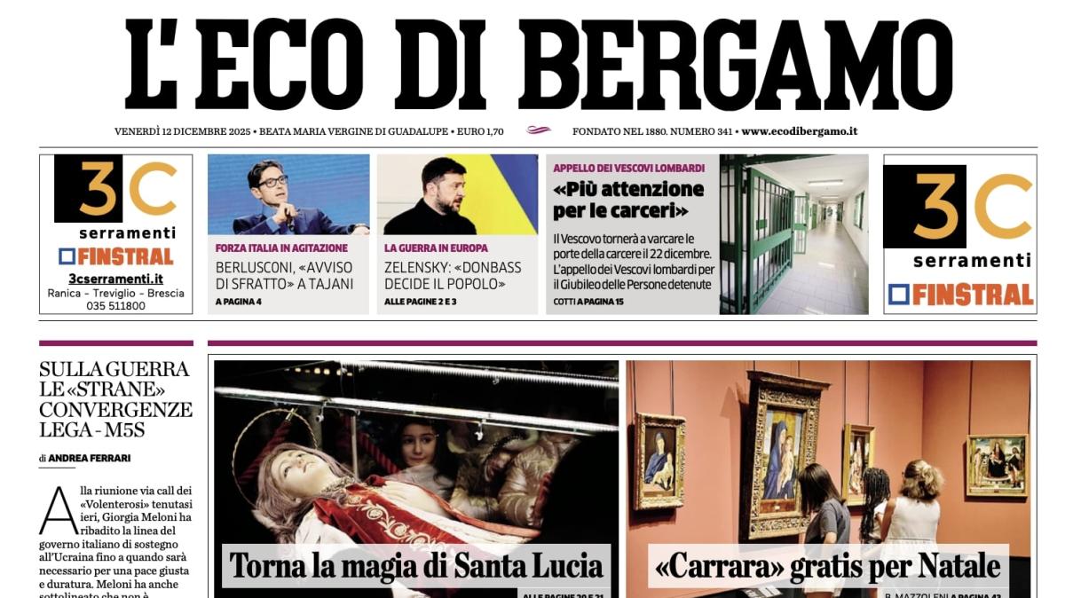 PRIMA PAGINA - L'Eco di Bergamo: "Bellanova, lungo stop. Domani col Cagliari il Christmas Match"