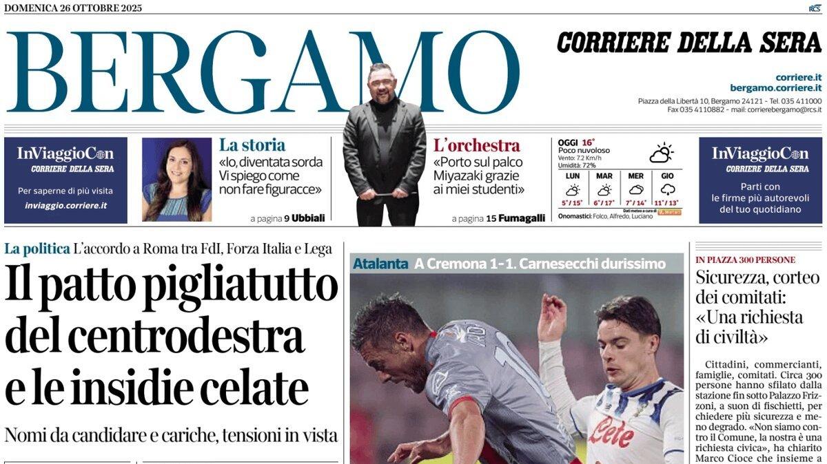 PRIMA PAGINA - Corriere di Bergamo: "Quarto pareggio di fila. Senz’anima"
