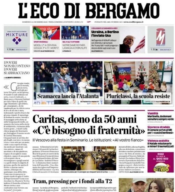 PRIMA PAGINA - L’Eco di Bergamo: "Scamacca lancia l'Atalanta"