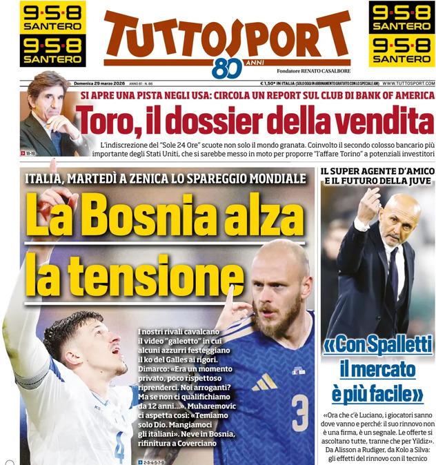 PRIMA PAGINA - TuttoSport: "La Bosnia alza la tensione"