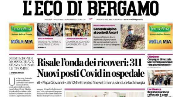 L'Eco di Bergamo: "Risale l’onda dei ricoveri: 311. Nuovi posti Covid in ospedale"