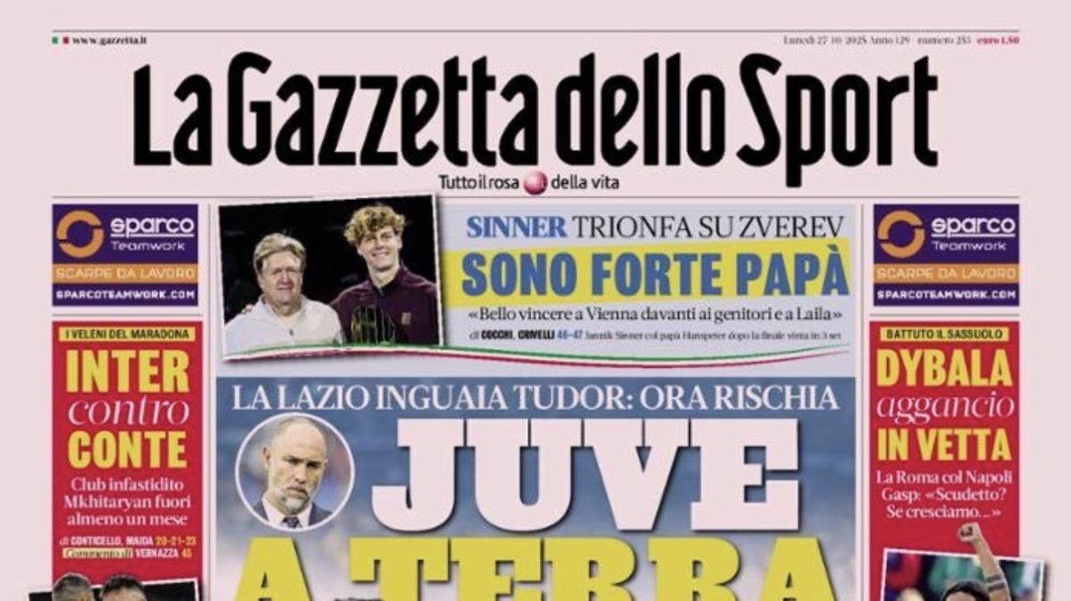 PRIMA PAGINA - La Gazzetta dello Sport: "Juve a terra"