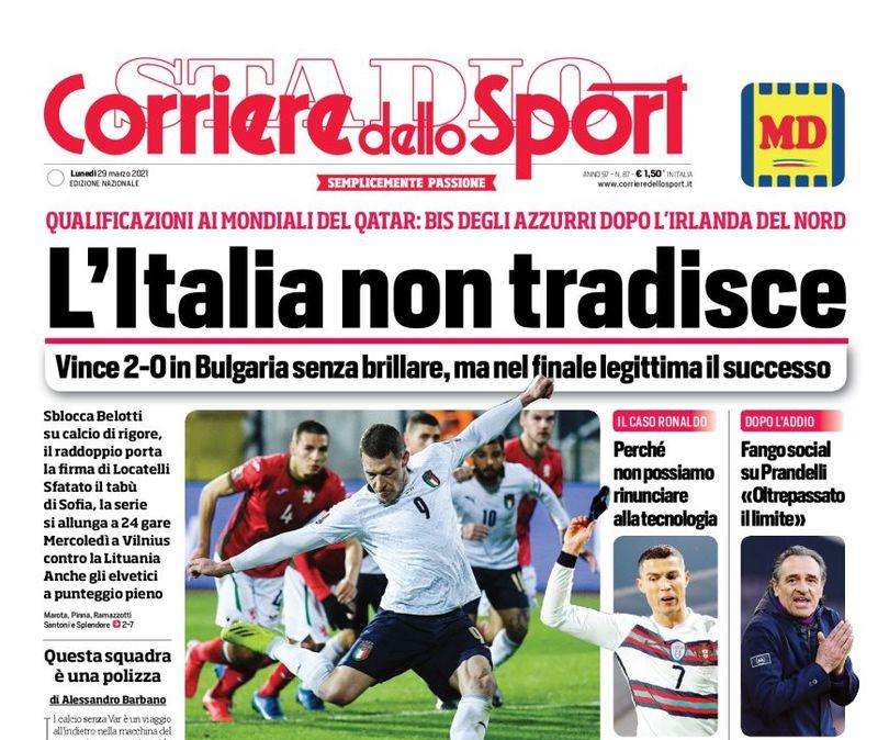 PRIMA PAGINA - Corriere dello Sport: "L'Italia non tradisce" 