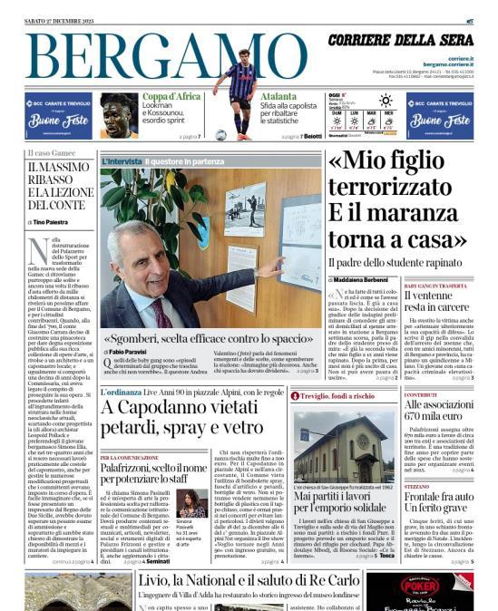 PRIMA PAGINA - Corriere di Bergamo: "Atalanta, sfida alla capolista per ribaltare le statistiche"