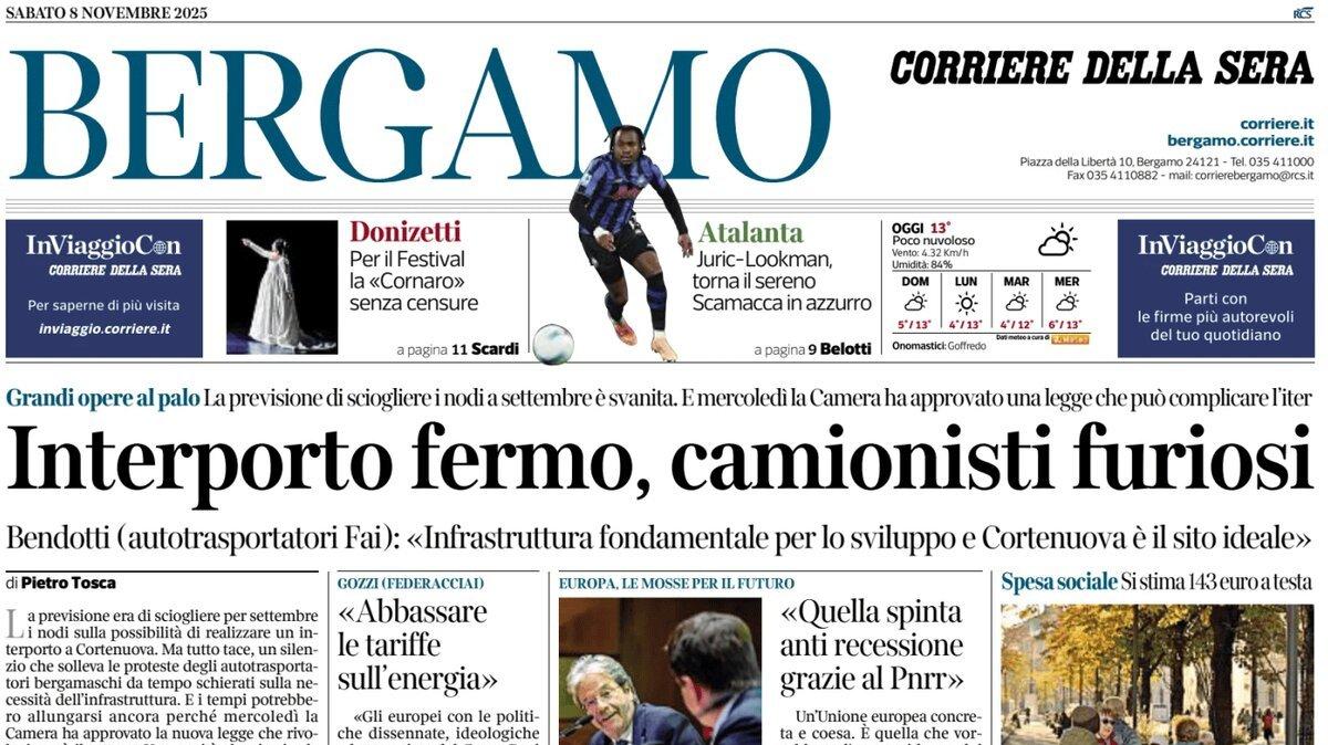 PRIMA PAGINA - Corriere di Bergamo: "Juric-Lookman, torna il sereno. Scamacca in azzurro"