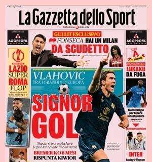 L'apertura de La Gazzetta dello Sport: "Signor gol: Vlahovic tra i grandi 9 d'Europa"