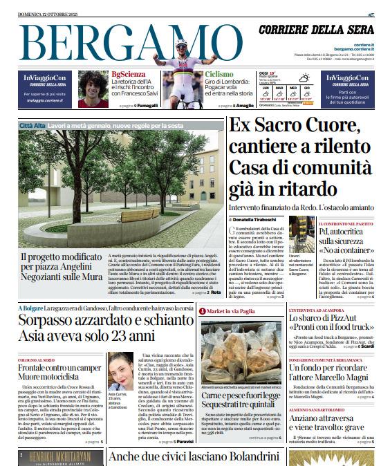 PRIMA PAGINA - Corriere di Bergamo: "Ex Sacro Cuore, cantiere a rilento. Casa di comunità già in ritardo"