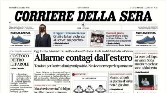 Corriere della Sera in apertura: "Allarme contagi dall’estero"