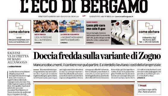 L'Eco di Bergamo: "L'Atalanta insegue Skov del Copenaghen" 