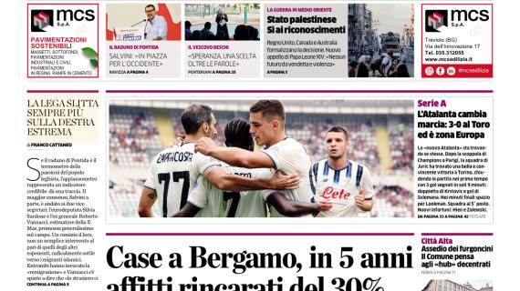 PRIMA PAGINA - L’Eco di Bergamo: "L’Atalanta cambia marcia: 3-0 al Toro ed è zona Europa"