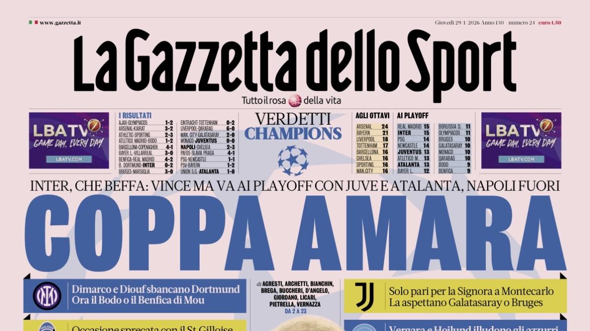 PRIMA PAGINA - La Gazzetta dello Sport: "Coppa Amara"