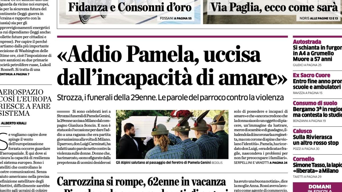 TANEWS24 - «Uccisa dall’incapacità di amare», l'ultimo saluto a Pamela Genini a Strozza